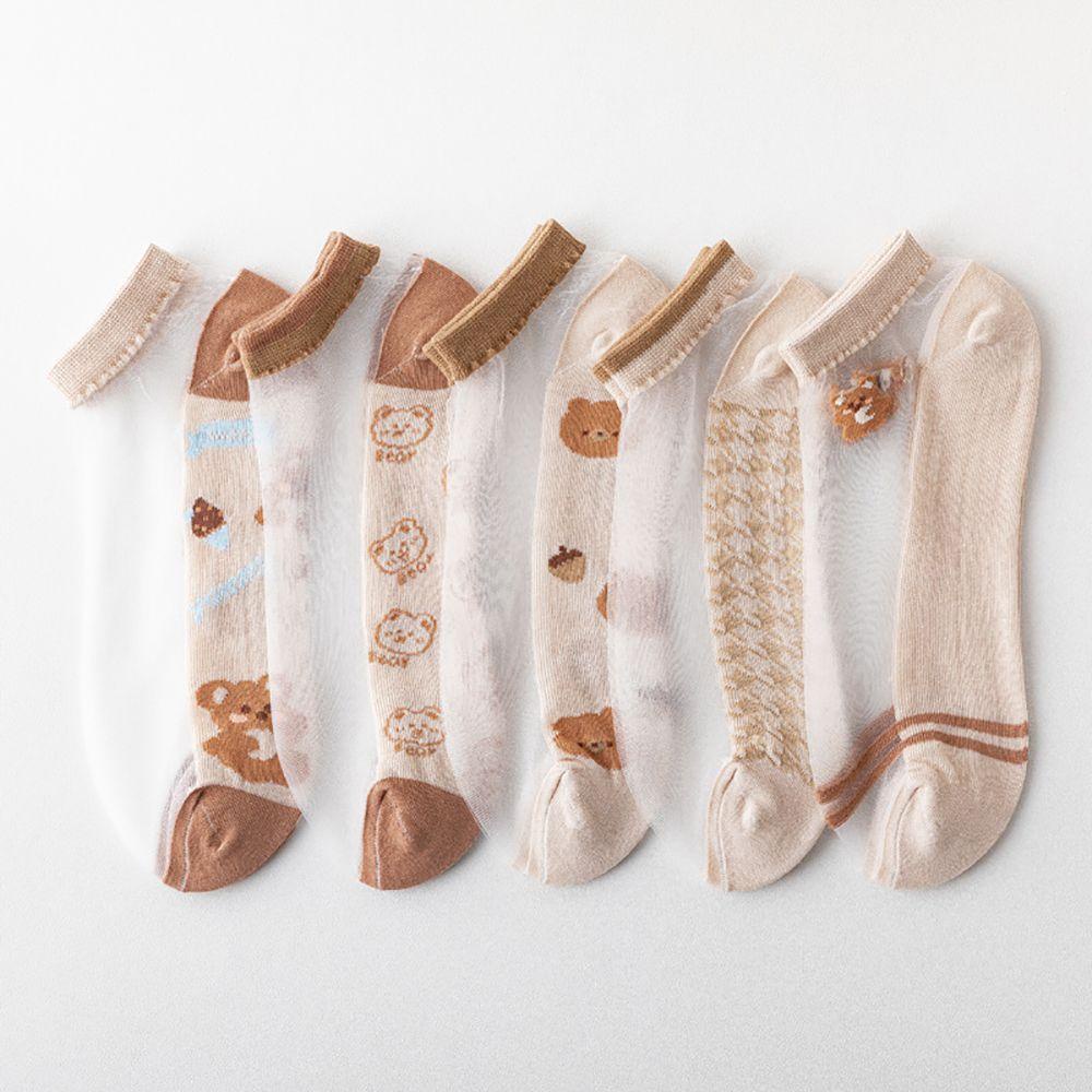 NICKOLAS Tất Cotton Trong Suốt Hoạ Tiết Gấu Đáng Yêu Cho Bé Gái