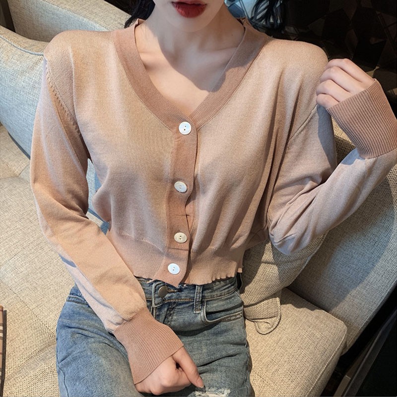 Áo khoác Cardigan dệt kim phối nút thiết kế dáng rộng cho phái nữ