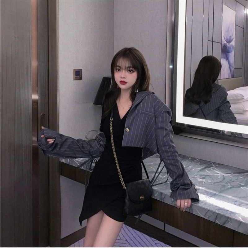 Đầm Tay Dài Cổ Chữ V Dáng Ôm Chiết Eo Thiết Kế Vạt Đan Chéo Thời Trang Quyến Rũ Cho Nữ