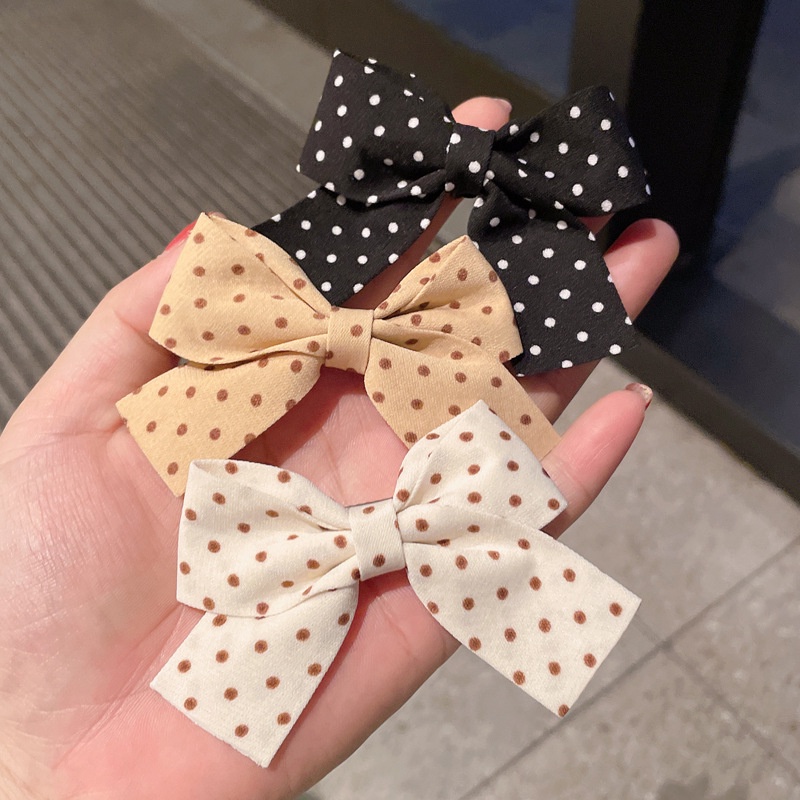 Kẹp Tóc Nơ Họa Tiết Chấm Bi Bằng Vải Thời Trang Hàn Quốc Dành Cho Bé Gái
