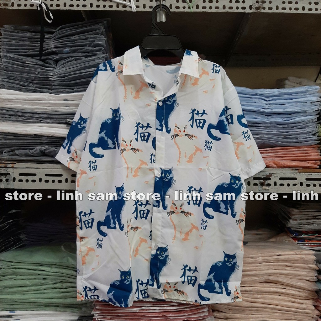 Áo sơ mi nữ in 3D cổ bẻ tay ngắn - lỡ dáng ulzzang freesize form rộng unisex mặc cặp, nhóm, in HÌNH MÈO | BigBuy360 - bigbuy360.vn