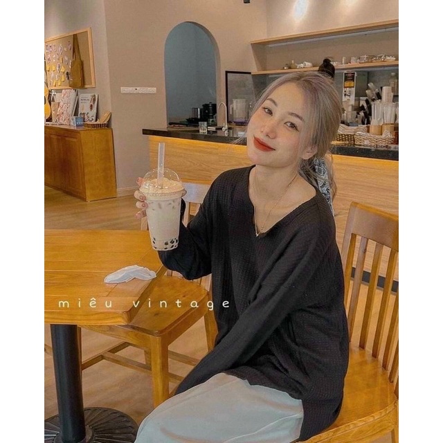 Áo Len Cổ Giọt Nước Nữ Thun dài tay vintage form rộng cá tính Ulzzang