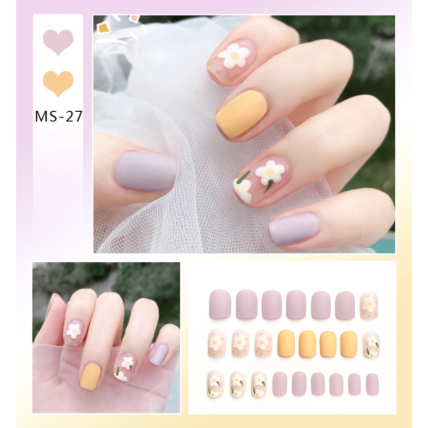 Bộ Móng Tay Giả Ngắn Dài Màu Vàng