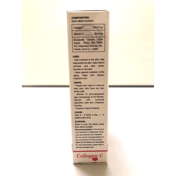 Viên uống Collagen-C plus bổ sung collagen và vitamin C chống oxy hoá, giúp đẹp da, mò nám, tàn nhang