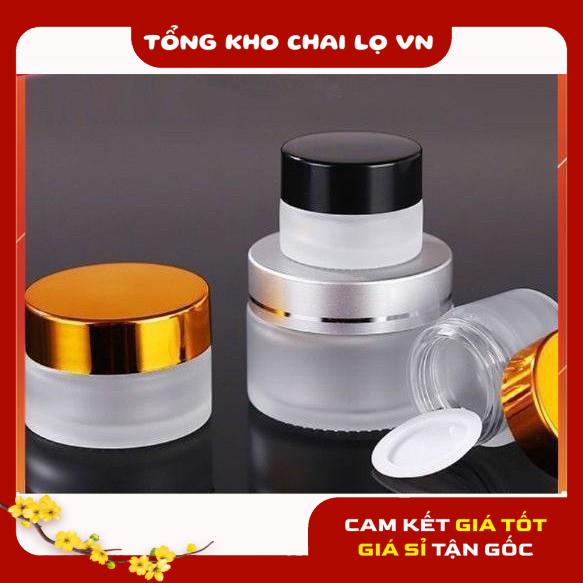 Hủ Đựng Kem ❤ SIÊU RẺ ❤ Hũ chiết mỹ phẩm thủy tinh mờ 15g,20g,30g,50g Nắp Vàng,Bạc,Đen , lọ đựng kem , phụ kiện du lịch