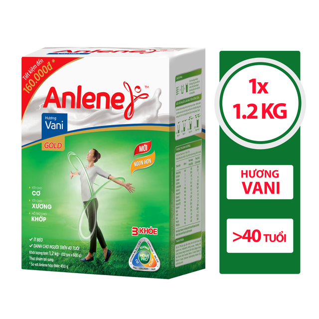 Sữa Bột Anlene Gold Movepro Hương Vanilla hộp 1,2Kg (trên 40 tuổi)