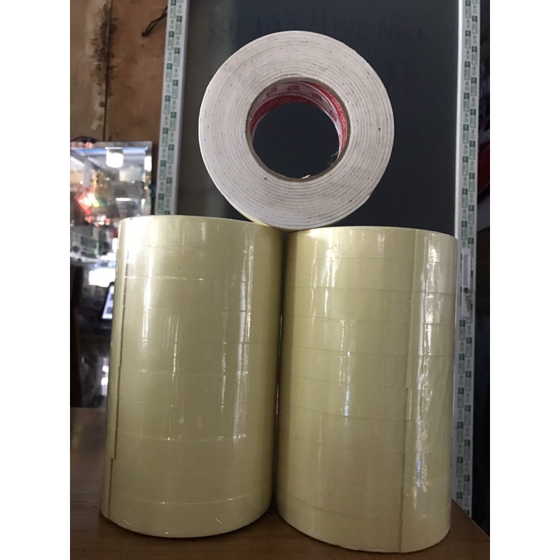 Băng keo xốp 2 mặt 2.4cm màu vàng