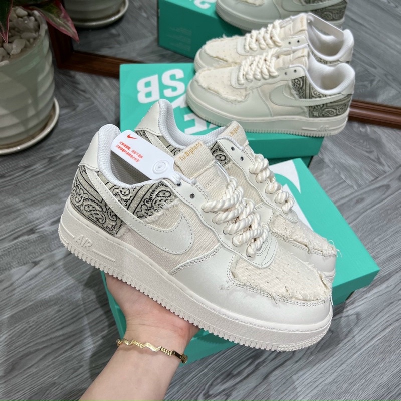 Full box+quà tặng🎁 Giày sneaker _Ni.ke BigBang SC kem hoa văn dây thừng xoắn nam nữ