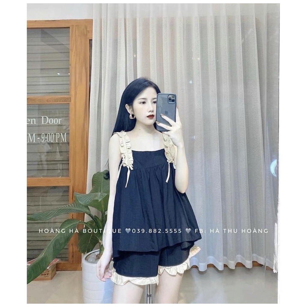 Bộ Bầu Mùa Hè Hai Dây Chất Đũi Mềm Mát.Quần Có Chun Chỉnh Freesize Dưới 75kg Mã A0010 Lin s tore66