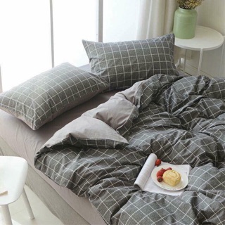 Bộ Drap & Chăn Phao Cotton Poly Kẻ Dạ