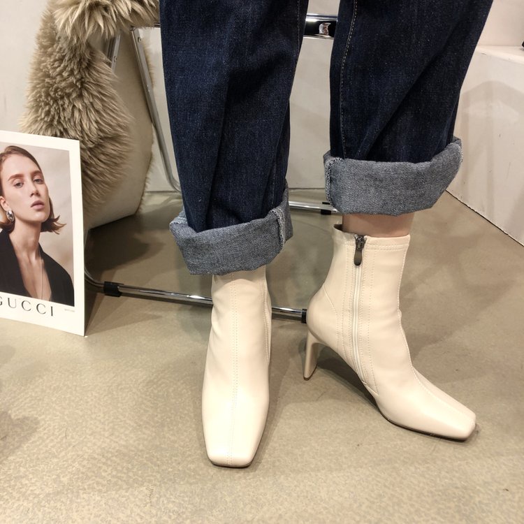 Giày Bốt Cao Gót Mũi Vuông Thời Trang Cá Tính Cho Nữ