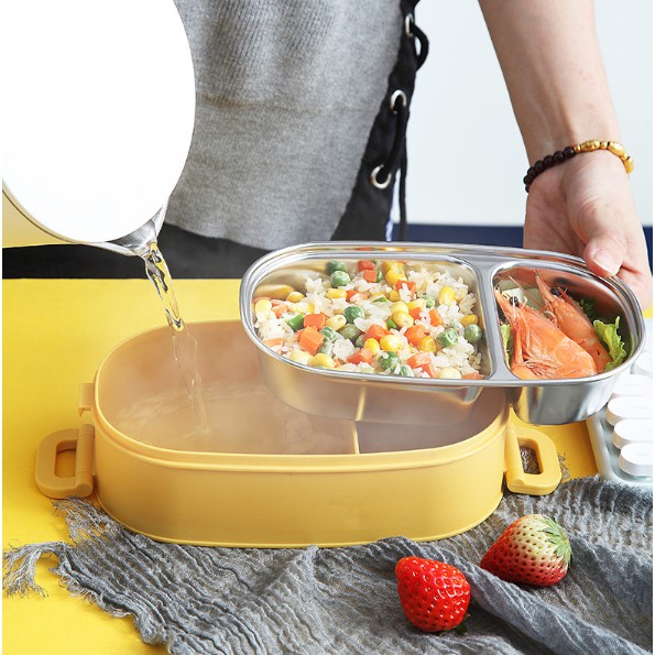 Hộp đựng cơm inox 2 tầng TẶNG BỘ THÌA ĐŨA INOX, hộp cơm giữ nhiệt , hộp cơm văn phòng siêu cute | BigBuy360 - bigbuy360.vn