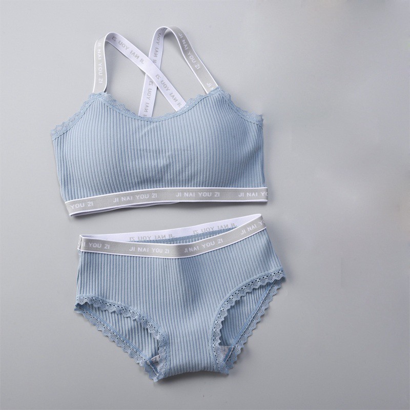 Áo ngực Women Threaded Print Lingerie Cotton Thin Section Emblem Lace Wireless Lingerie Bra Set | BigBuy360 - bigbuy360.vn