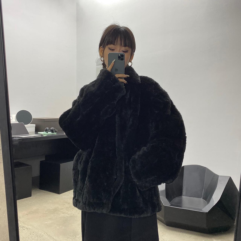 Hàng Mới Về Áo Khoác Lông Dày Ngắn Màu Đen Thời Trang Thu Đông 2021 Cho Nữ