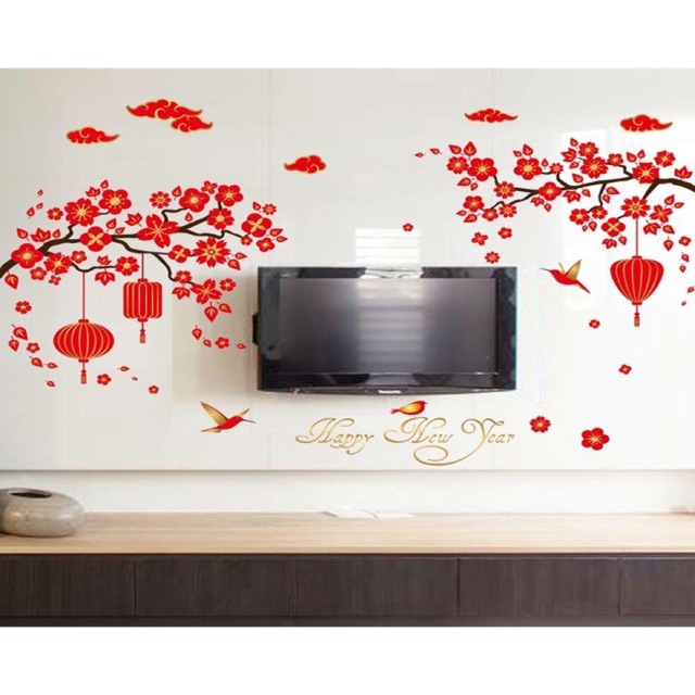 Decal dán tường hoa đào đỏ