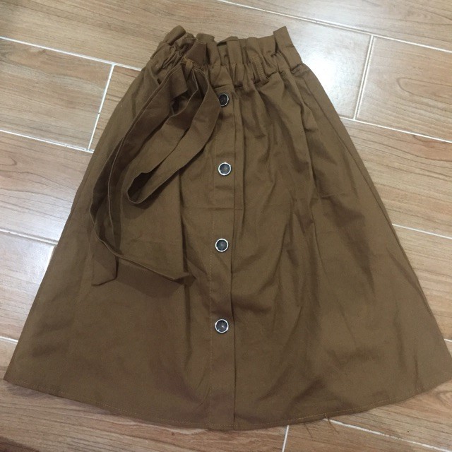 Free Ship_Chân váy dài MIDI Nữ Chucha buộc nơ sang chảnh chất Kaki dày mịn (Video+ ảnh thật) | BigBuy360 - bigbuy360.vn