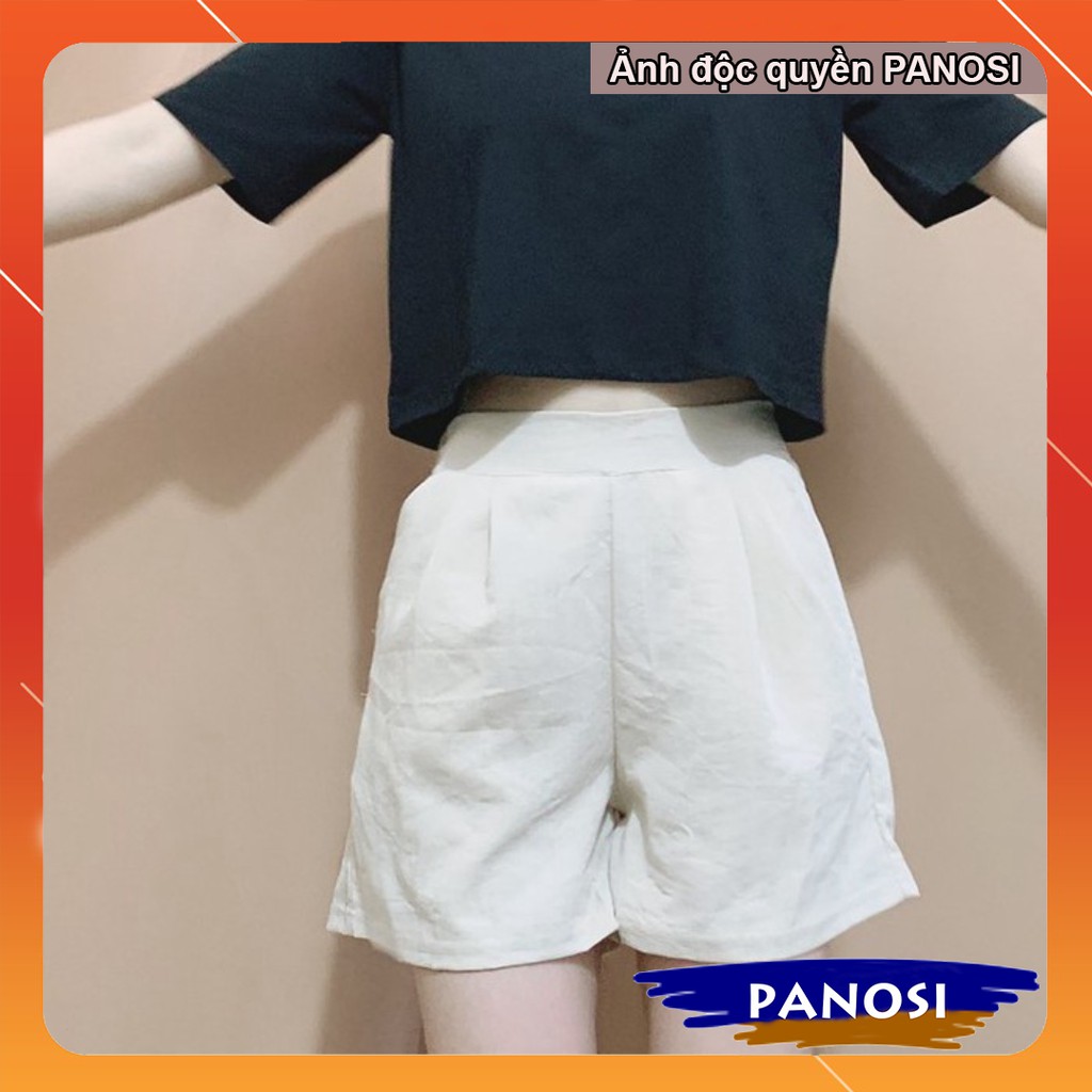 Quần short nữ ống rộng cạp cao chất vải đũi mềm mát mùa hè PANOSI - Q394