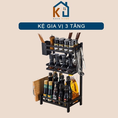 [ FREESHIP ] Kệ Gia Vị 2 Tầng 3 Tầng Full Phụ Kiện Kava | Kệ Inox Sơn Tĩnh Điện, Không Gỉ