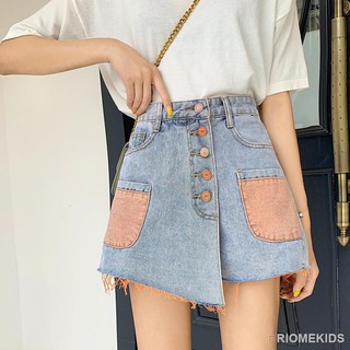 【Quà tặng miễn phí】Quần Jeans Giả Váy Lưng Cao Màu Sắc Thời Trang Xuân Hè Cho Nữ