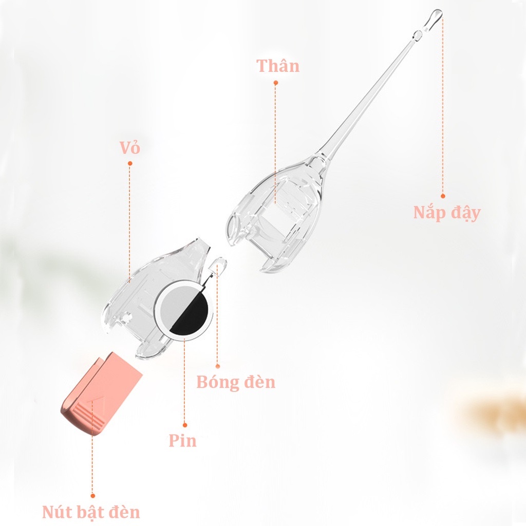 Dụng cụ lấy ráy tai cho bé có đèn, có nắp đậy giúp bảo vệ phần đầu sạch sẽ và ko bị trầy xước an toàn cho trẻ
