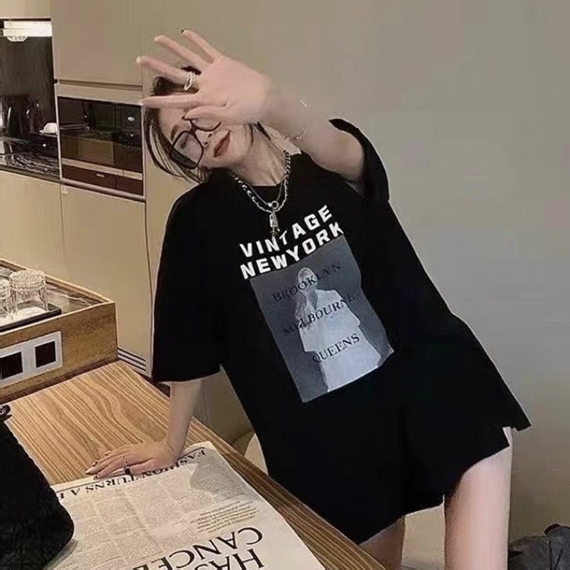 Áo phông 3158, áo thun tay lỡ form rộng chất cotton in hình tage