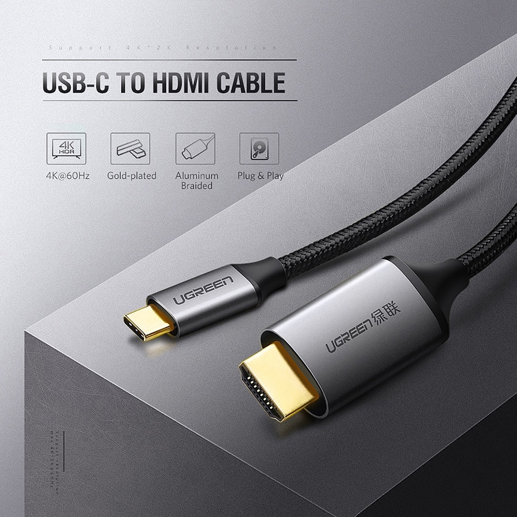 Cáp chuyển USB C to HDMI dài 1,5m cao cấp hỗ trợ 4K 2K @60Hz Ugreen 50570