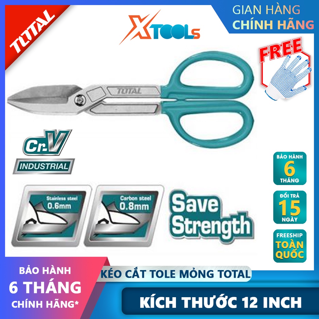 Kéo cắt tole nhỏ TOTAL THT524101 | kéo cắt tôn mỏng Kích thước 10 inch cắt tấm tôn, thép , vật liệu mỏng[CHÍNH HÃNG][XTO