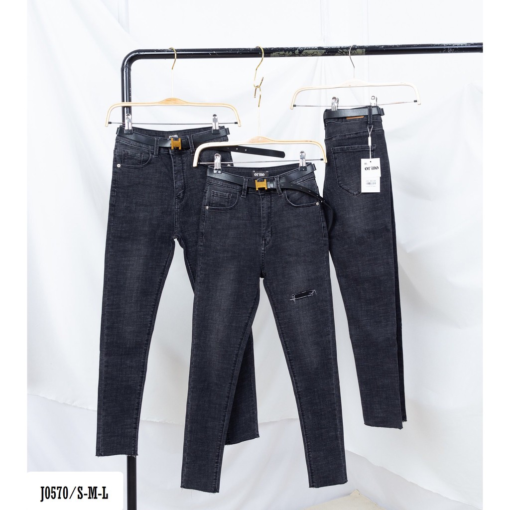 Quần Jean Nữ Ôm Lưng Cao Màu Xám Rách Đùi Kèm Thắt Lưng J0570 - Jeany