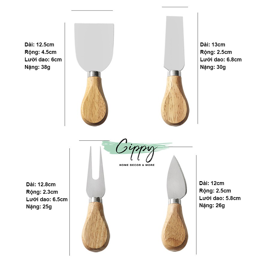 Dao cắt Phô mai mini tay cầm gỗ tiện dụng, bán theo bộ và bán lẻ - phụ kiện tiện ích - Gippy Decor