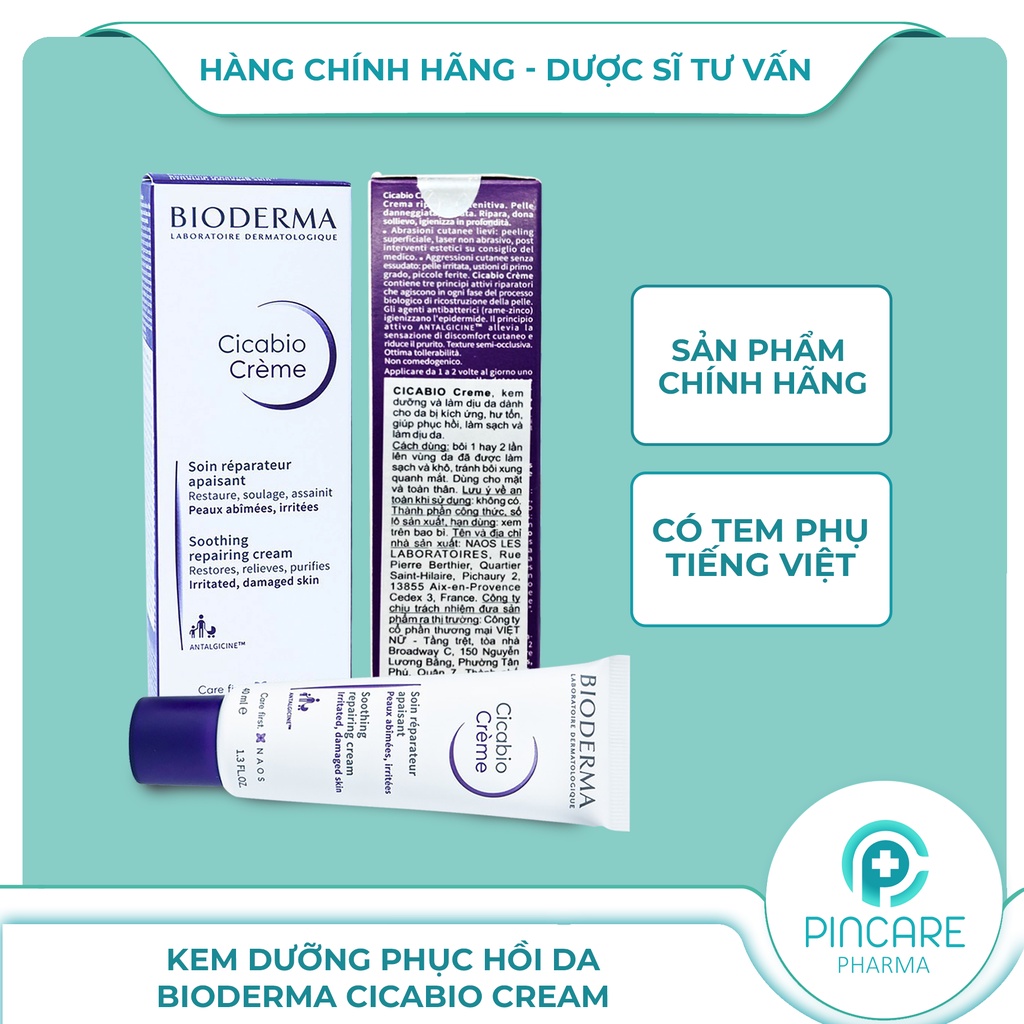 Kem dưỡng phục hồi da Bioderma tím Cicabio Cream 40ml - Hàng chính hãng - Nhà thuốc PinCare