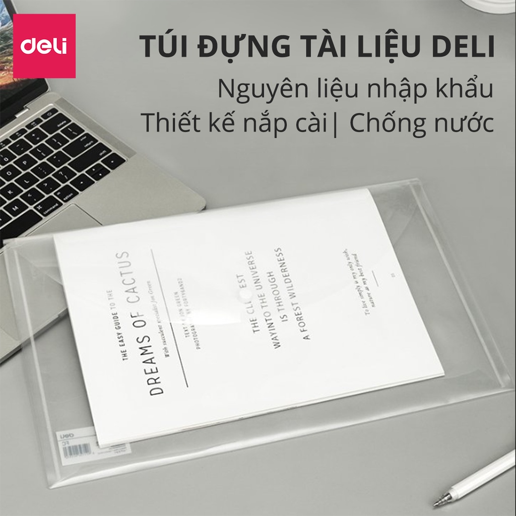 Túi cúc trong suốt đựng tài liệu Deli - có khuy clear bag khổ A4 - 1 chiếc - EF11312