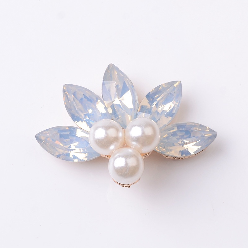 Hoa kim loại hình quạt phối ngọctrai 30*22mm, Nguyên liệu làm trang sức cổ trang, nguyên liệu diy