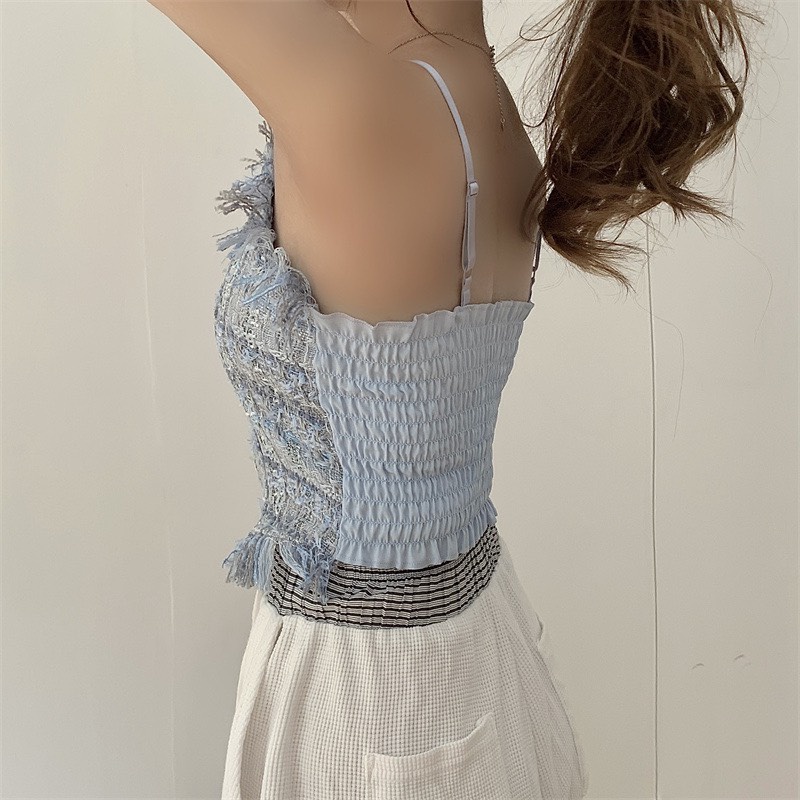 Áo Bra Dạ 2 Dây Nữ Dáng Croptop Chun Lưng Kèm Đệm Mút Ngực Siêu Xinh