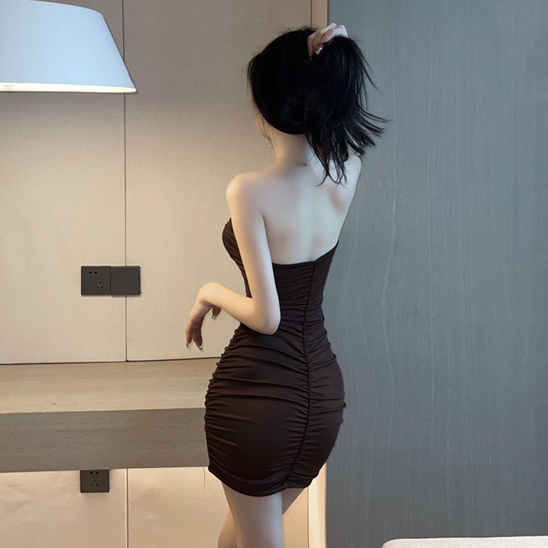 Đầm dáng ôm không dây cổ chữ V thiết kế rỗng trước ngực cá tính quyến rũ dành cho nữ đi tiệc