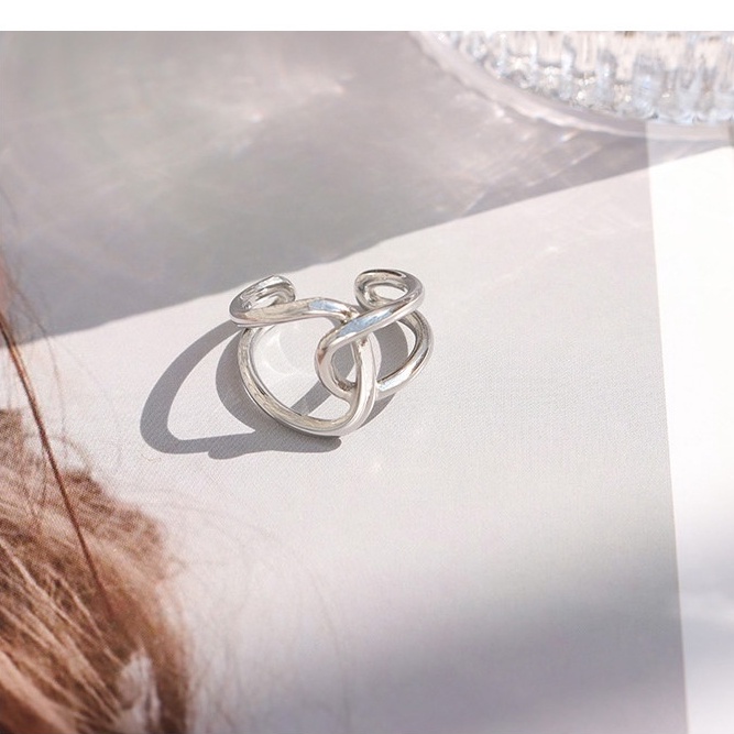 Nhẫn nữ titan 2 vòng lồng nhau kiểu hở sau bản to cá tính không gỉ WR2203