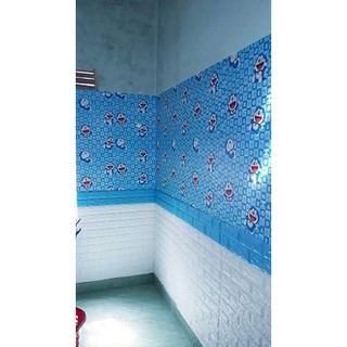 ( tặng kèm dụng cụ ) combo 10m giấy dán tường doremon xanh đậm