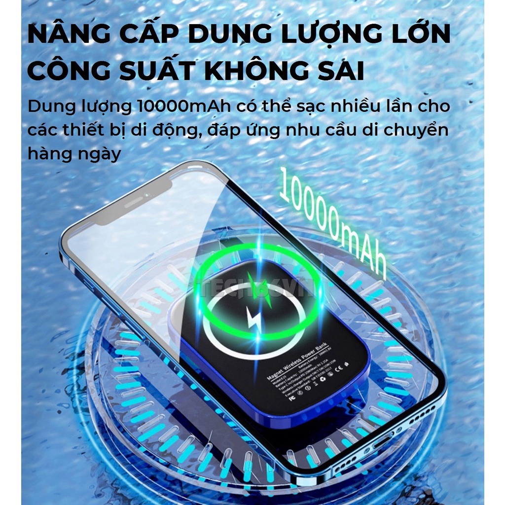 Sạc dự phòng không dây sạc nhanh dung lượng 10000mah mini nhỏ gọn cao cấp cho từ iphone 8/X/11/12/13