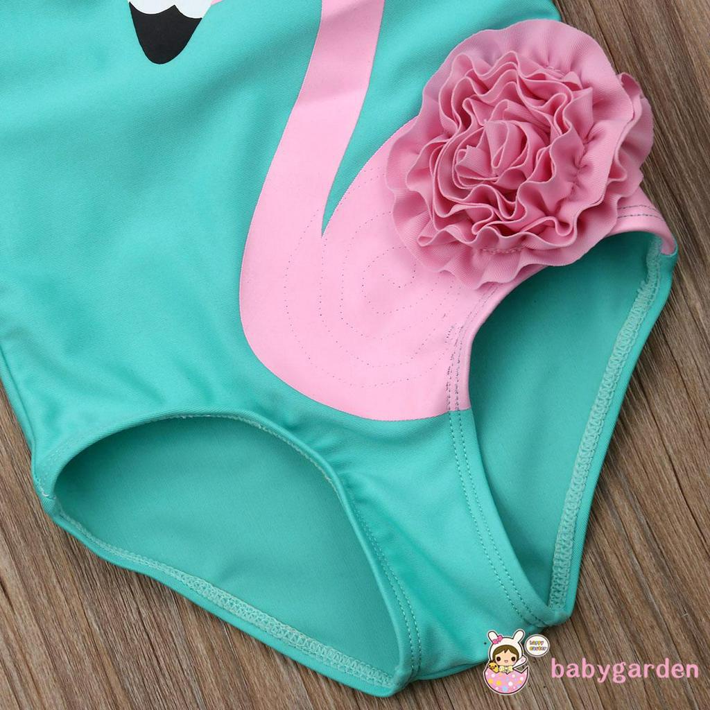 Áo Tắm Không Tay Cổ Tròn, Họa Tiết Hoa Và Chim Hồng Hạc Cho Bé Gái