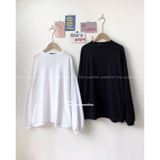 Áo sweater thun trơn tay phồng