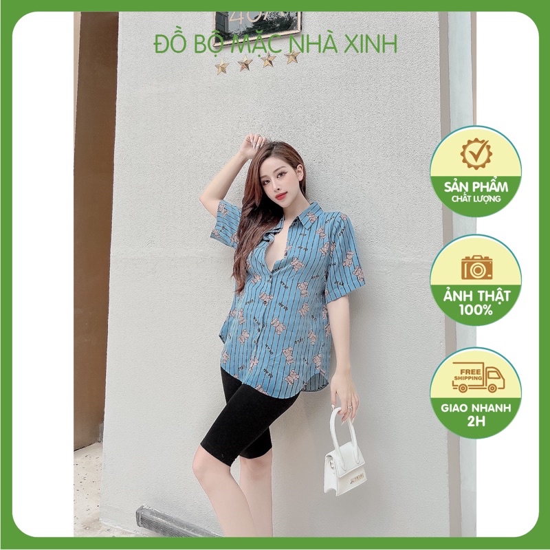 Set bộ ngố áo sơ mi quần thun co giãn , có size dễ mặc - Thời trang hè 2022