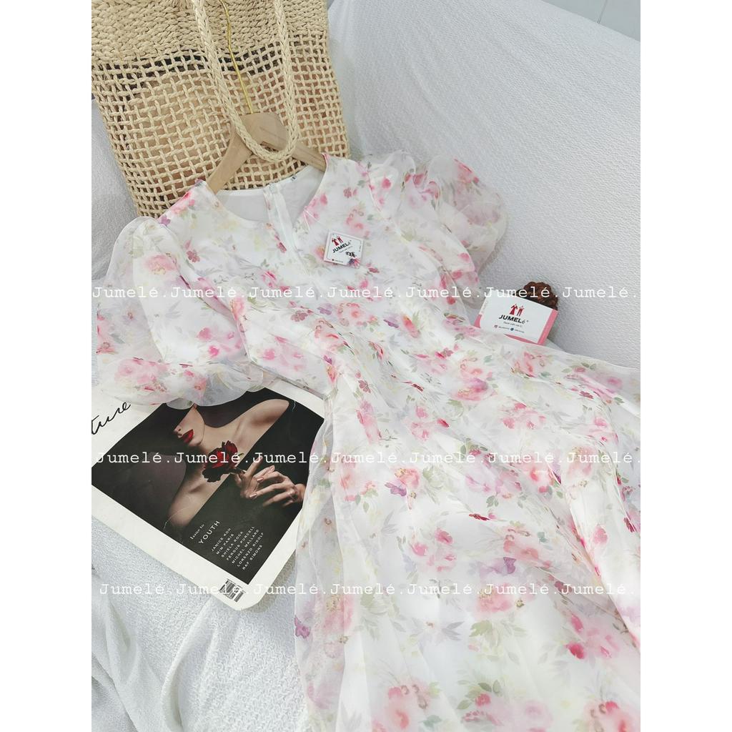 Đầm voan hoa thiết kế chít ly eo