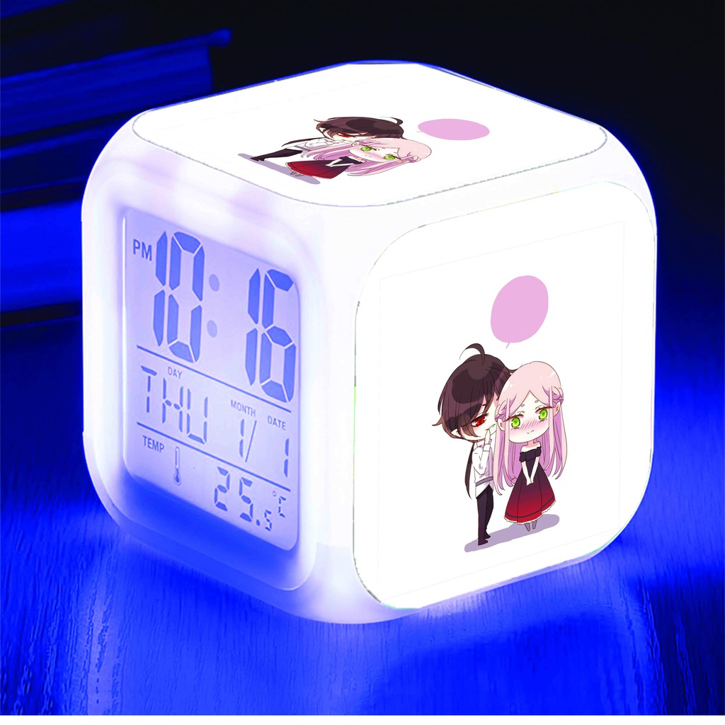 Đồng hồ báo thức để bàn in hình VẾT CẮN NGỌT NGÀO anime chibi đèn LED đổi màu anime chibi