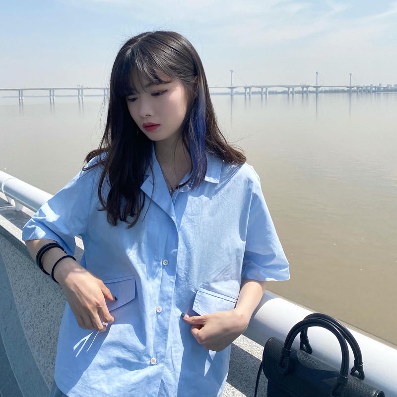 Áo Sơ Mi Nữ Tay Ngắn Màu Tím Thời Trang Hàn Quốc