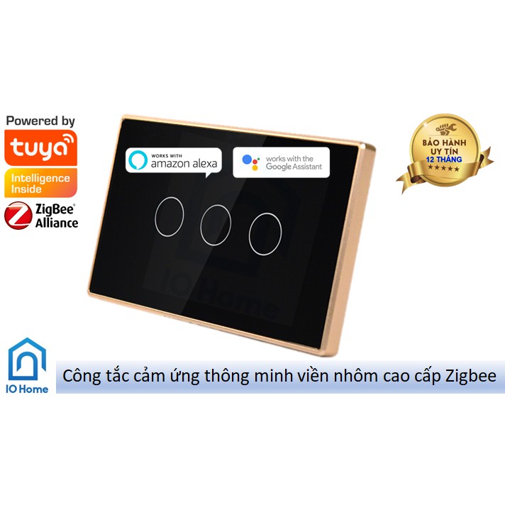 Công tắc thông minh cao cấp Tuya viền nhôm Zigbee - Công tắc cảm ứng nhà thông minh 1-4 nút kết nối Zigbee (new design)