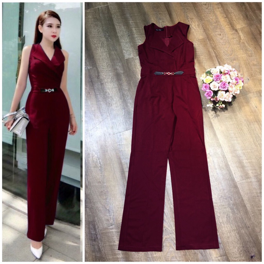 Jumpsuit Dài 💕FREESHIP💕Giảm 45k Khi Mua Đơn Từ 500k - Jum dài cổ bẻ kèm belt giống Bạch Nguyễn TJ609 | BigBuy360 - bigbuy360.vn