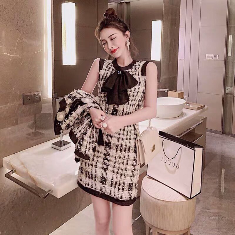 Sét dạ tewd hoa trà cài nơ cổ sang chảnh tiểu thơ kiểu nổi bật 2021