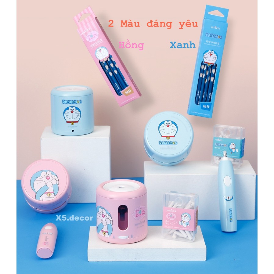 Bộ Đồ Dùng Học Tập Cute Thông Minh Doraemon An toàn - Máy gọt bút chì, Máy tẩy xóa, Máy hút rác vụn - BH 12 tháng