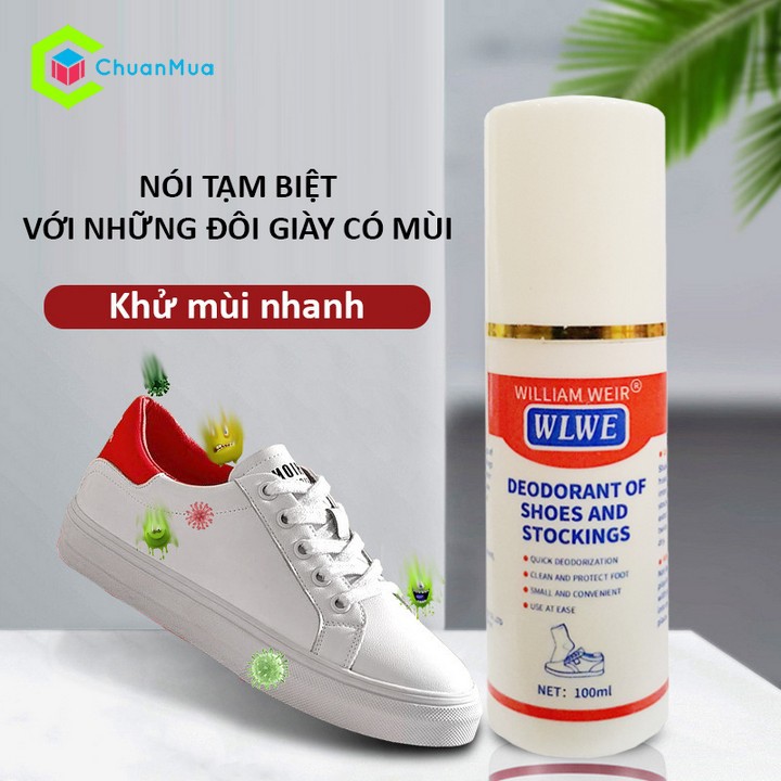 Xịt Khử Mùi Giày Dép Mùi Dịu Nhẹ Chai 100ml ( Khử Mùi Giày Thể Thao, Giày Da, Dép Đi Trong Nhà,...)