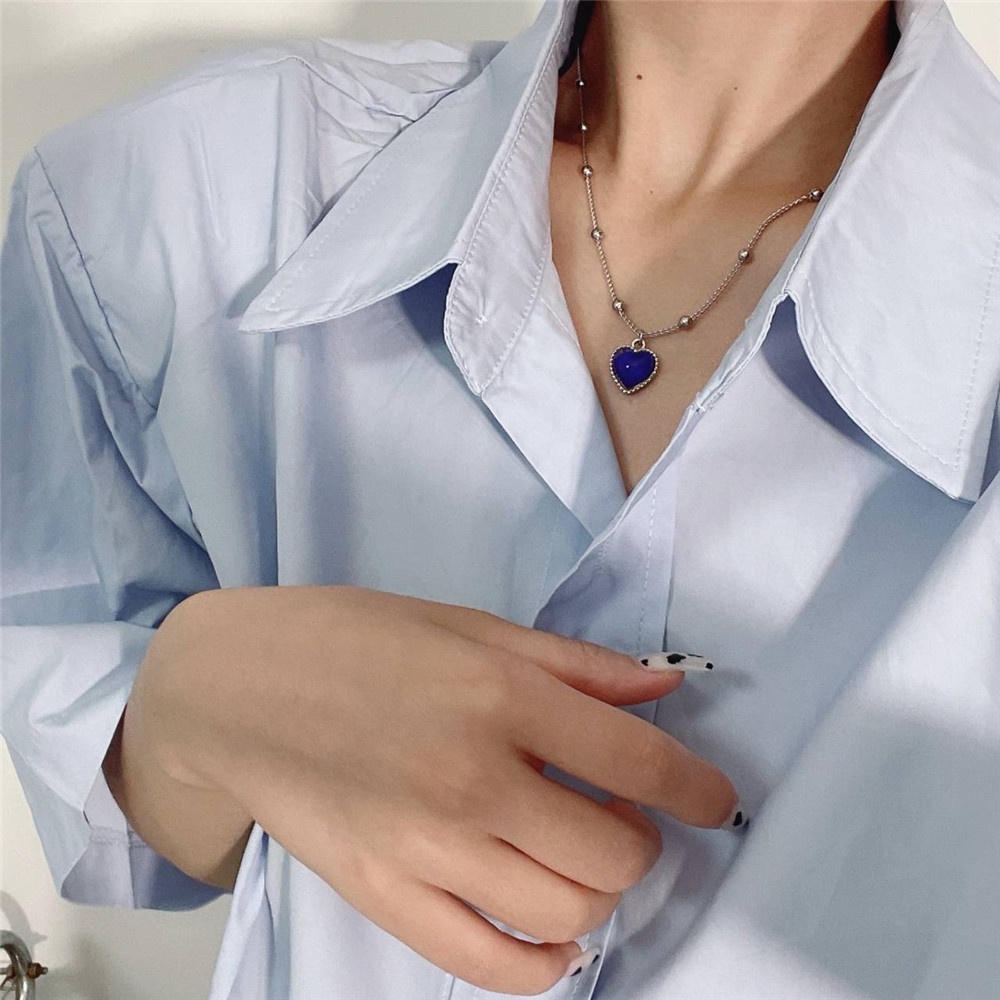 Vòng cổ Thép Titan Phối Mặt Đá Hình Trái Tim Thời Trang Hàn QuốcYanqueens Quà tặng trang sức