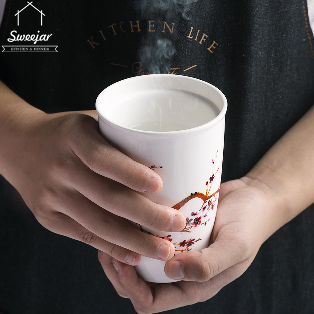 Cốc SWEEJAR lọc trà cà phê hai lớp bằng gốm và thép không gỉ có nắp bền bỉ tiện lợi cho văn phòng